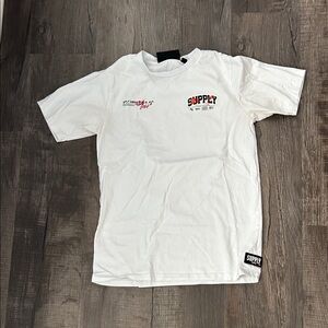 Zara White Graphic Tee with Red and Black Accents